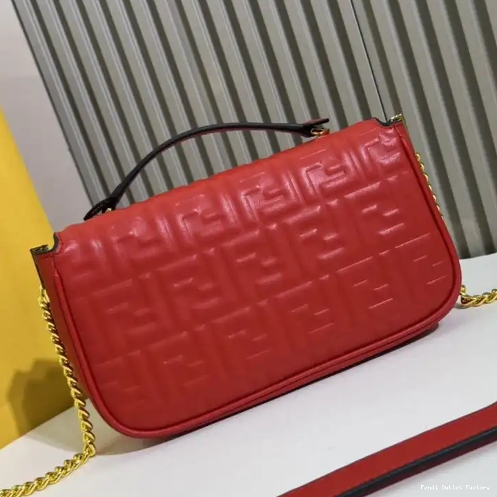Cheap HOT Motif Red Midi Nappa Baguette FF Fendi Bag Leather Chain In 0426